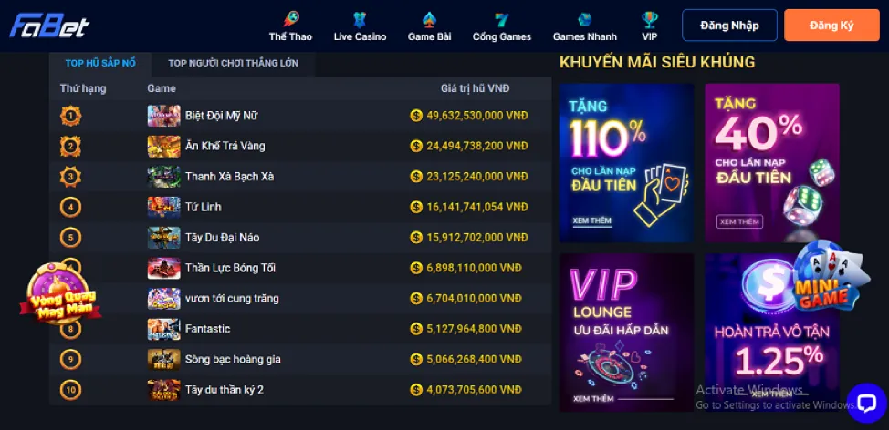 Đa dạng trò chơi trên 9vnd app
